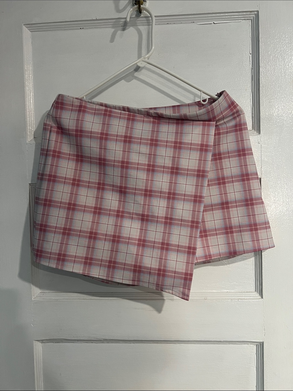 Papaya Pink Plaid Mini Wrap Skirt